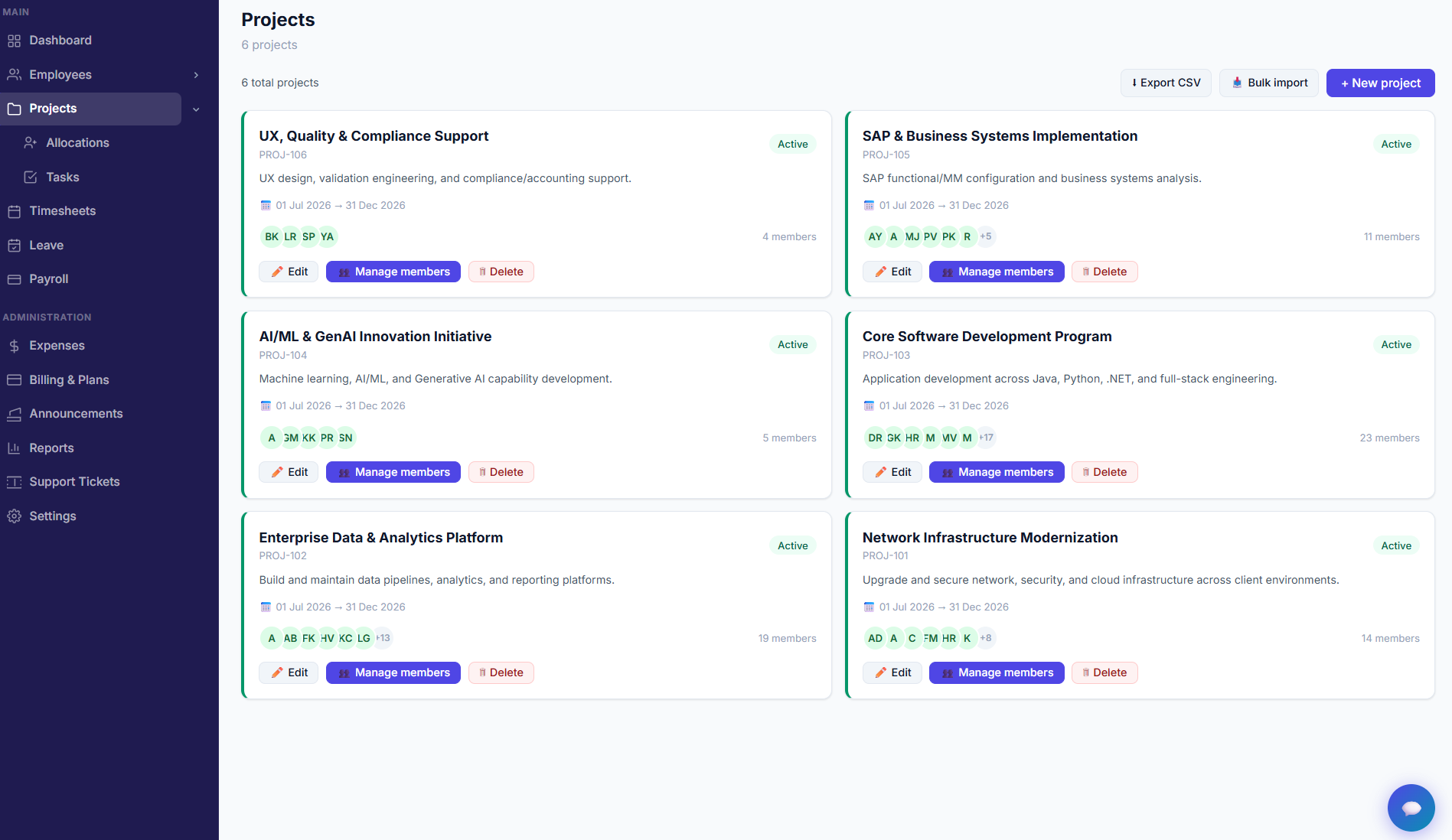 Projects & Resources screenshot
