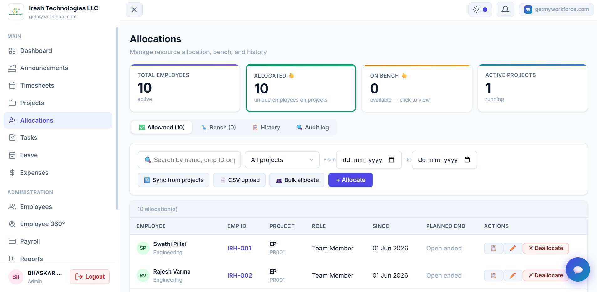 getmyworkforce.com Allocations module
