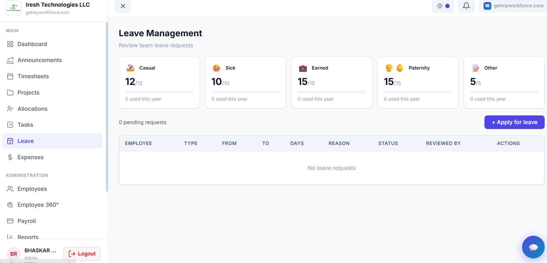 getmyworkforce.com Leave Management